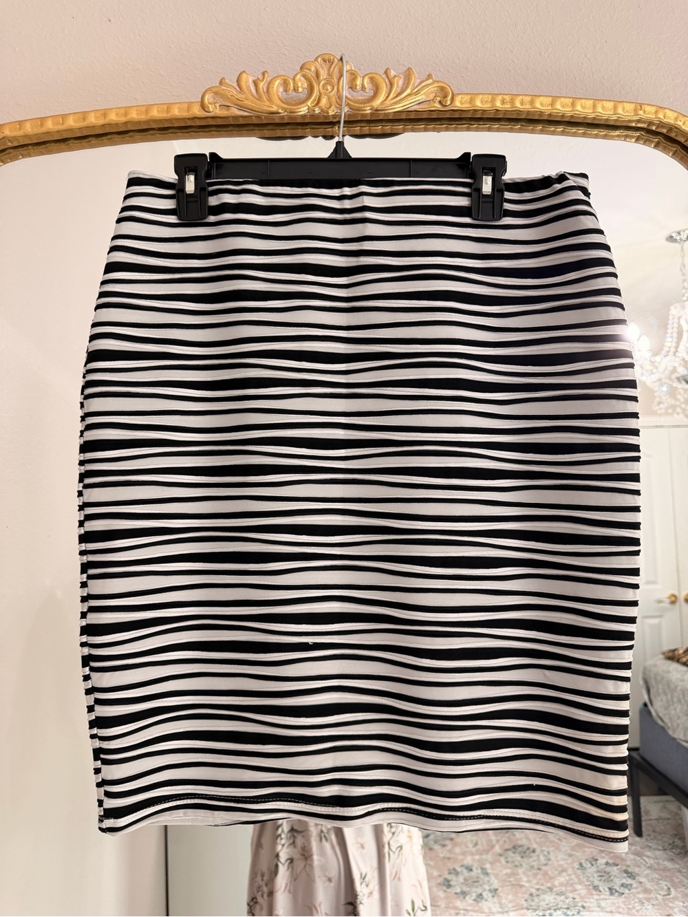 Black and White Striped Pencil Skirt - Women's Classic Fit